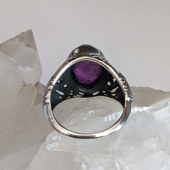 Natural Purple Amethyst, 925 Silver Ring, size 8 - Picture 3 of 10